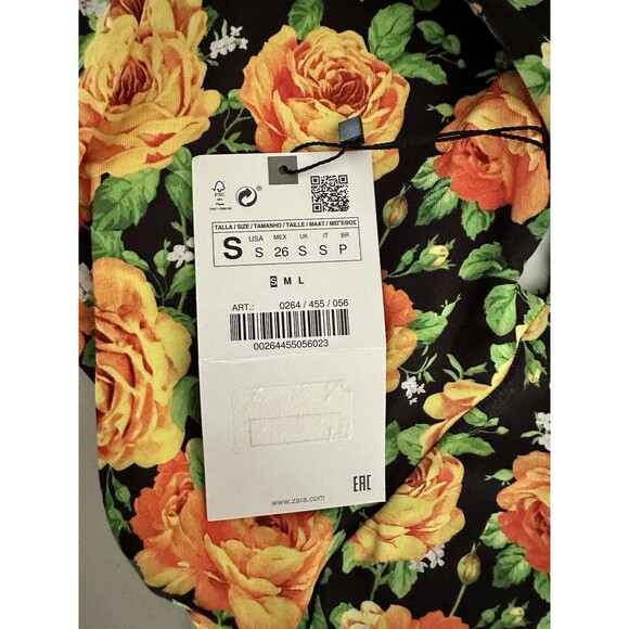 Zara Halter Top Bodysuit Size Small S Black Yellow Green Floral Twist Neck - Picture 10 of 13